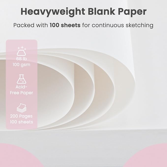 9"x12" Sketchbook Pink, 1 Pack-100 Sheets Cute Sketchbook for Girls, 68lb/100gsm Pink Sketch Book, Spiral Drawing Pad, Art Supplies for 9-12 Girls.