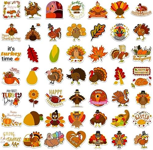 Thanksgiving Stickers Pack, 100Pcs Cute Vinyl Thanksgiving Stickers for Water Bottles Envelopes Scrapbooking Crafts, Funny Fall Hoilday Sticker Gifts for Kids Teens Adults