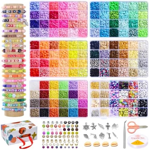 Ilootm Friendship Bracelet Making Kit, 16800pcs Beads for Jewelry Making, 96 Colors Polymer Clay Beads & 24 Colors Glass Seed Beads, 400 Letter Beads, DIY Crafts Gifts for Girls & Adults