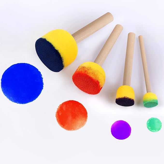vivinin 90 Pcs Round Sponges Brush Set, Round Sponge Brushes for Painting, Paint Sponges for Acrylic Painting, Painting Tools for Kids Arts and Crafts (4 Sizes)