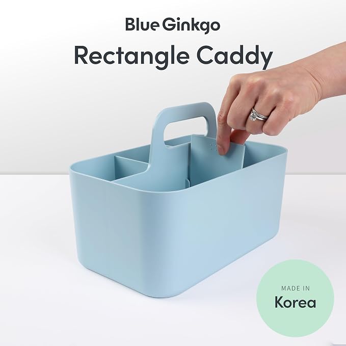 BLUE GINKGO Stackable Organizer Caddy, Rectangle, Blue, Made in Korea