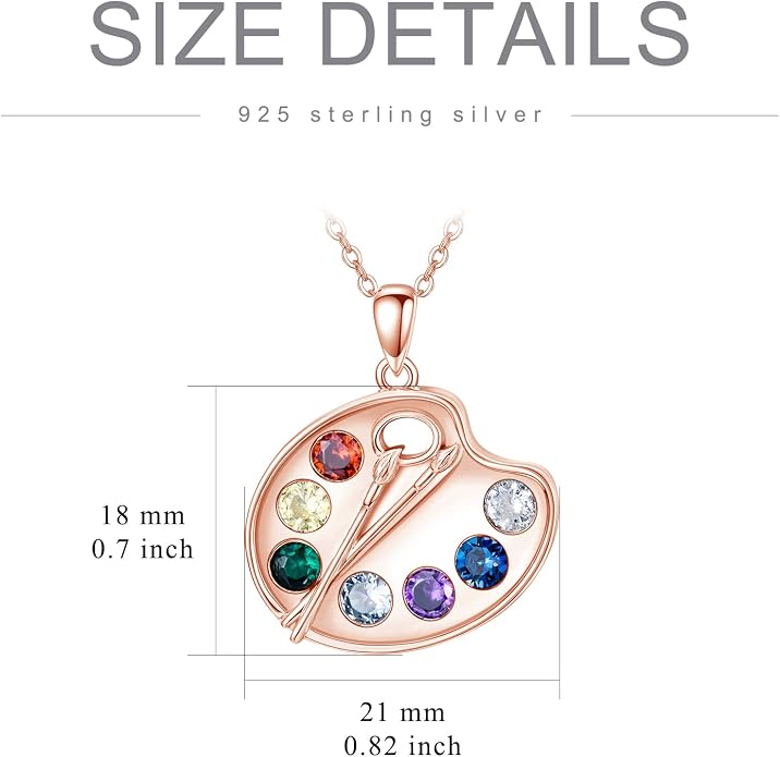 Artist Paint Palette and Brush Necklace - 925 Sterling Silver Pigment Pendant, Colorful Painters Charm, Future Artist Jewelry Gifts for Women