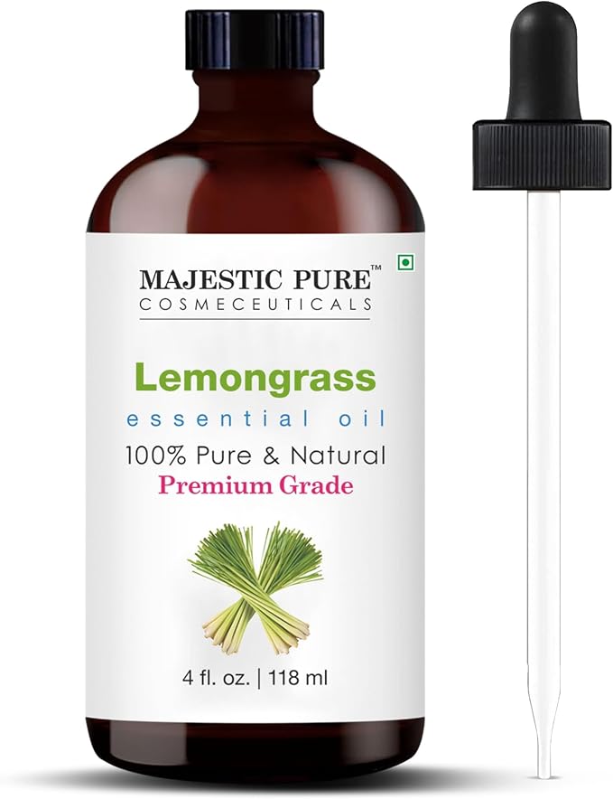 Majestic Pure Lemongrass Essential Oil for Diffuser - 4 Fl Oz | 100% Pure & Natural Essentials Oils for Aromatherapy, Soap and Candle Making, Massage and Room Sprays, Lemongrass Oil