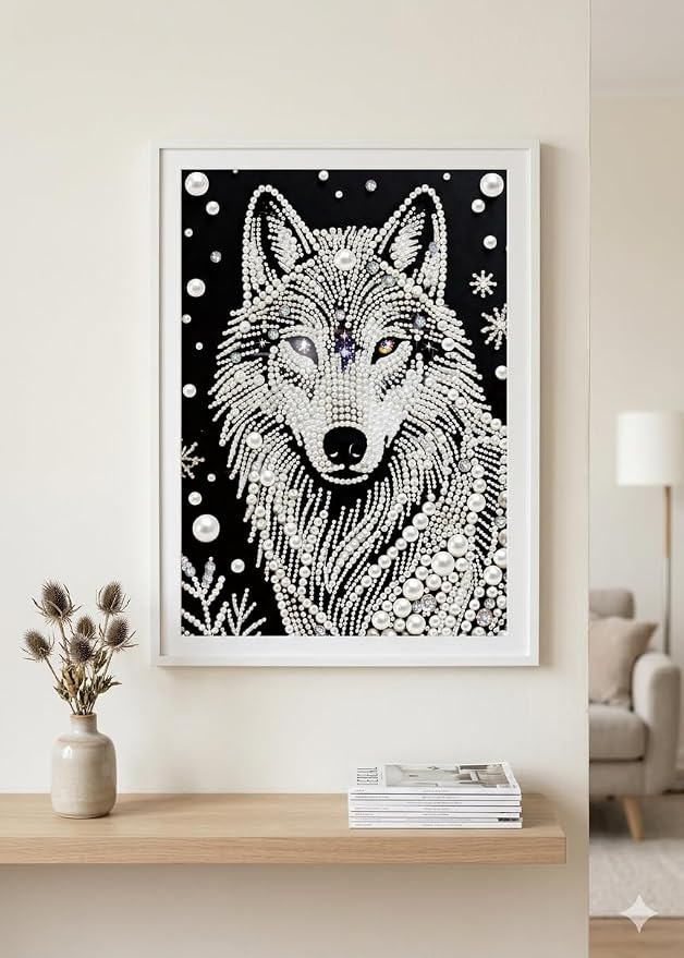 Morudeor 5D Diamond Art Pearl Painting Kits for Adults,Special Shape Diamond Art Kits for Wolf Head, DIY Plastic Pearl Painting Kit for Home Decor 12 × 16 inch