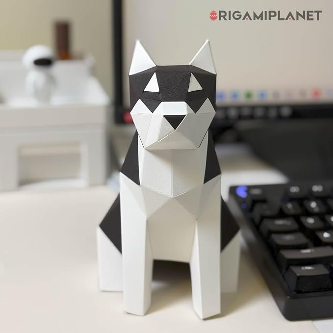 Husky 3D Origami Paper Craft Kit, Easy DIY Pre-Cut Dog Paper Sculpture Model for Adults, Cute Animal Handmade Home Decor Papercraft Gift Set for Beginners