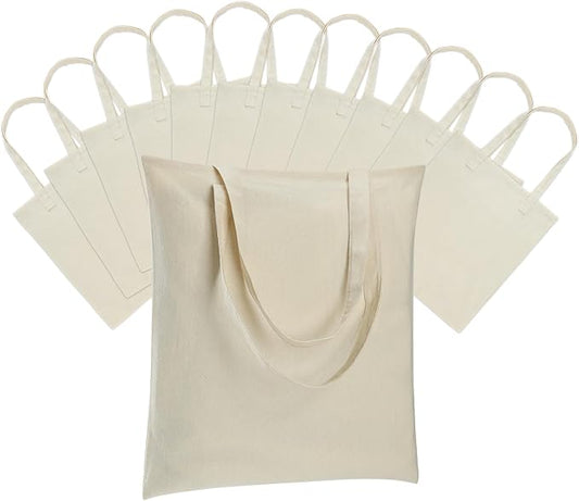 Carbrea 12 Pack Thin Canvas Tote Bags Bulk, Reusable Grocery Bags - Beige | Lightweight, 5oz Natural Canvas, Reinforced Stitches, Blank Design, Ideal for Shopping DIY Sublimation Activity Gift