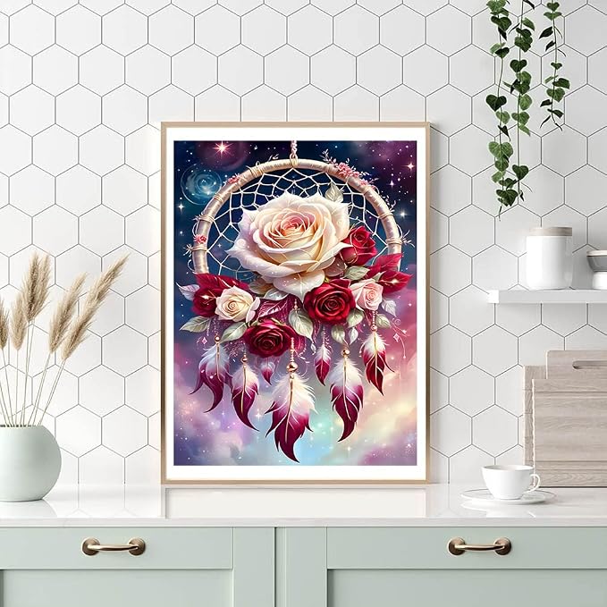 ijbnhd Rose Dream Catcher Diamond Painting Art Kit for Adults 12x16inch