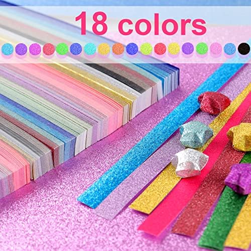 Mluchee 360 Sheets Folding Stars Paper Strips - 18 Colors Glitter Lucky Stars Papers Colorful Decoration Folding Paper for Thanksgiving Christmas Gifts, School Teaching, DIY Projects