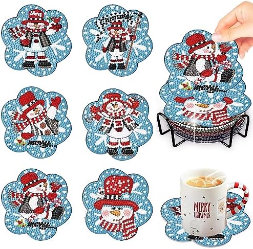 6 Pcs Christmas Diamond Art Coasters Kits with Holder 4x4in Special Shape