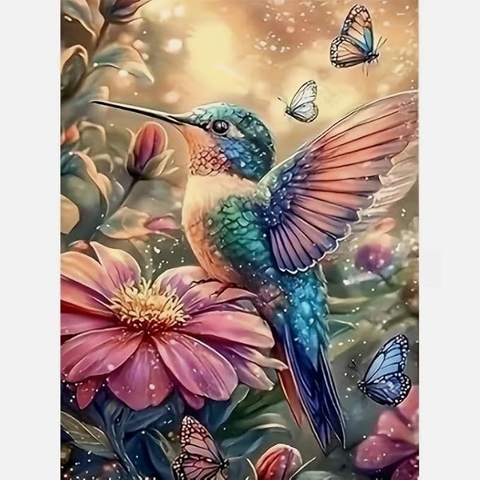 YUXUANKANG Diamond Art Kits for Adults, Hummingbird and Butterflies with Flowers Theme, 5D Diamond Painting Craft Set 12X16 Inch