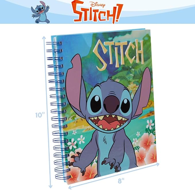 Disney Stitch Sketchbook for Kids with Colored Pencils, Pencil Sharpener, Eraser, Spiral Bound, Blue