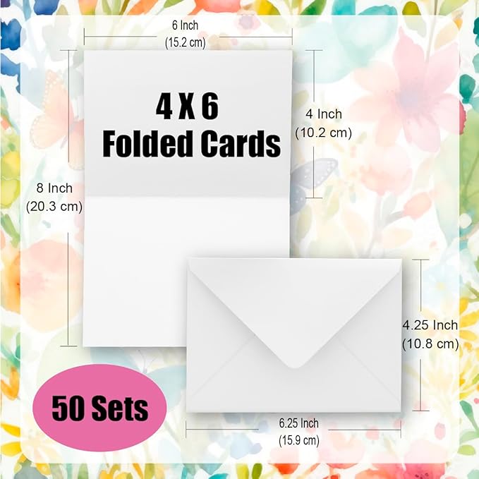 ANSSDO 50 Packs Blank Watercolor Cards with Envelopes Set 4x6 Inch