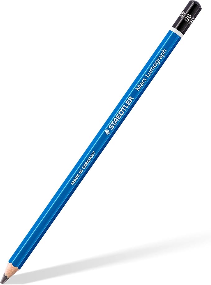 STAEDTLER Mars Lumograph 100-9B Premium Quality Pencil, Hardness 9B, Box of 12, Blue (100-9B VE)