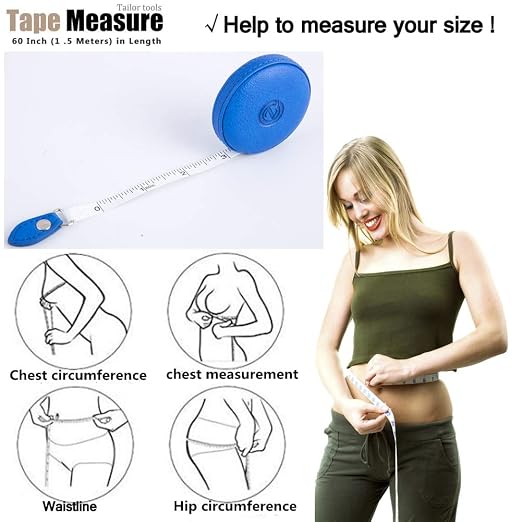 Sewing Tape Measure, Medical Body Cloth Tailor Craft Dieting Measuring Tape, 60 Inch/1.5M Dual Sided Retractable Ruler with Push Button Round(1 Pack, Blue)