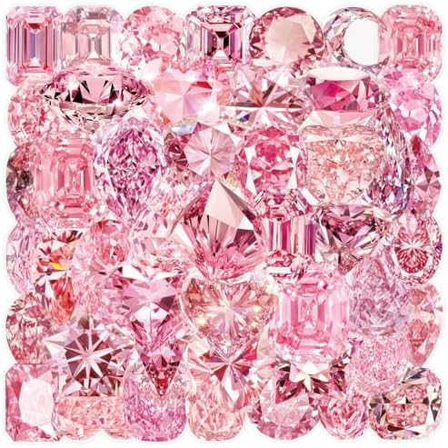 50 Pcs Pink Diamond Stickers Waterproof Aesthetic for Scrapbooking