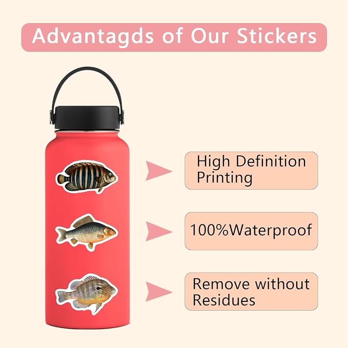 110 Pcs Funny Fish Stickers for Teens Boy Girls Kids Deep-Sea Fish Stickers Vinyl Waterproof go Fishing Decals Pack for Party Supplies (Fish)
