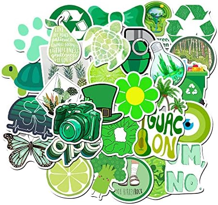 Girl's Colorful Aesthetic Stickers - Waterproof Cute Stickers 50 PCS for Water Bottle, Laptop, Phone - Teens & Kids (Green)