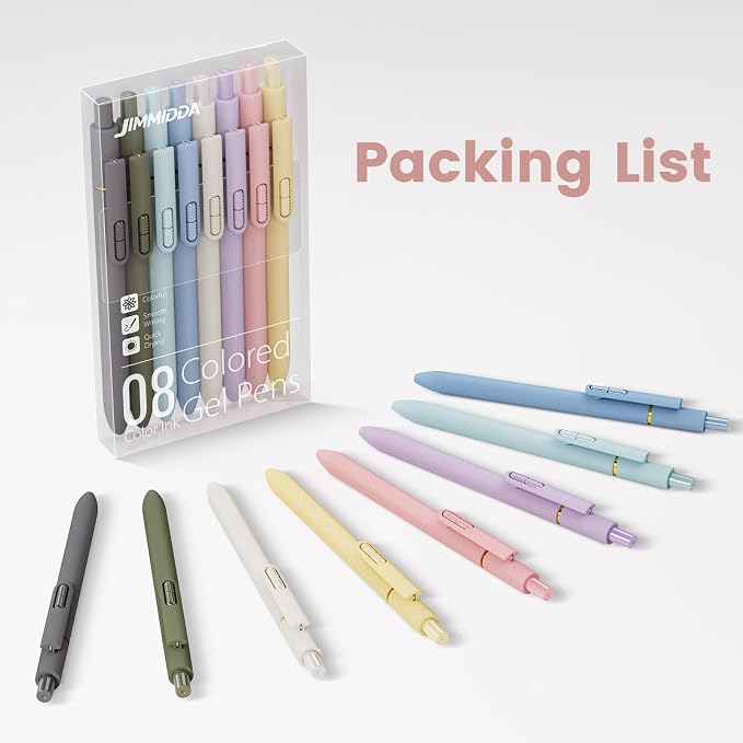 8 Pack Colored Gel Pens with Fidget, Morandi Color Ink No Smudge