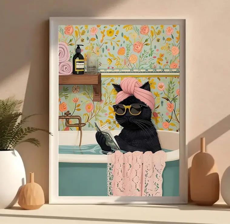 Canrichshop Black Cat Adult Paint by Number,Funny Bathing Cat Adults' Paint-by-Number Kits,DIY Acrylic Paint Kit for Adults Beginners Unframed,Easy Paint by Numbers Canvas for Decor 16x20inch