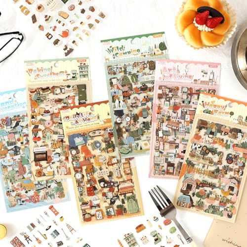 Life's Little Scenes Series Sticker Scrapbooking Supplies for Junk Journal, 24 Sheets PET Stickers - Vintage Journaling Stickers