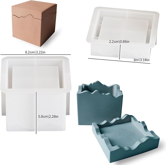 Square Box Mold with Irregular Edges, Creative Candle Vessels Jewelry Holder Resin Concrete Molds, Unique Storage Container Jar Dish Display Silicone Molds DIY Epoxy Resin Art Craft Kit