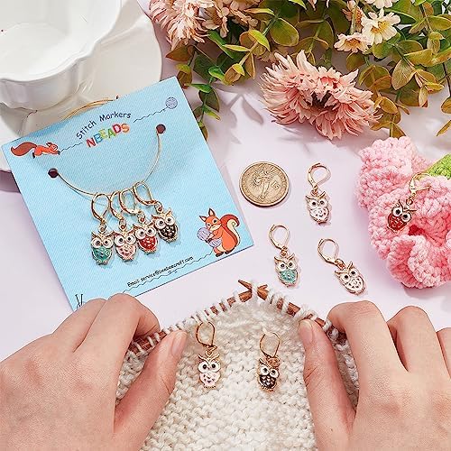 NBEADS 20 Pcs 5 Colors Owl Stitch Markers, Alloy Enamel Crochet Charms Stitch Marker Knitting DIY Gift for Knitting Weaving Sewing Accessories Quilting Jewelry Making