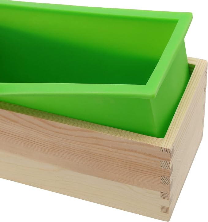 ZOENHOU 3PCS 42oz Green Soap Molds with 3 Lids, Flexible Rectangular Silicone Soap Making Molds Kit with Wood Box DIY Tool Set for Soap Making Supplies