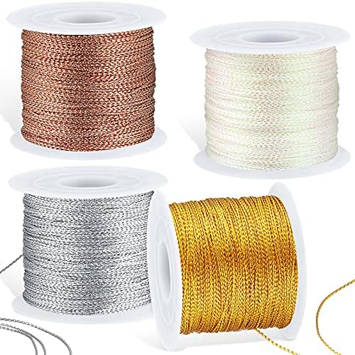 Shappy 440yards x 1mm Metallic Cord Tinsel Rope, Rose Gold Mix