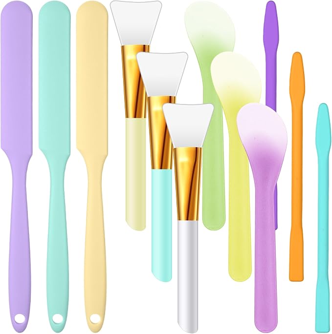 Patelai 12 Pcs Silicone Stir Sticks Kit, Silicone Epoxy Brushes, Stir Tool Sticks, Mixing Spoon, Scraper DIY Crafts Tools for Resin Epoxy Liquid Paint(Elegant Color)