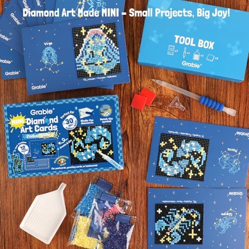 Grabie Mini Diamond Painting Cards Kit, 12 Pack Square Drill, Zodiac Glow