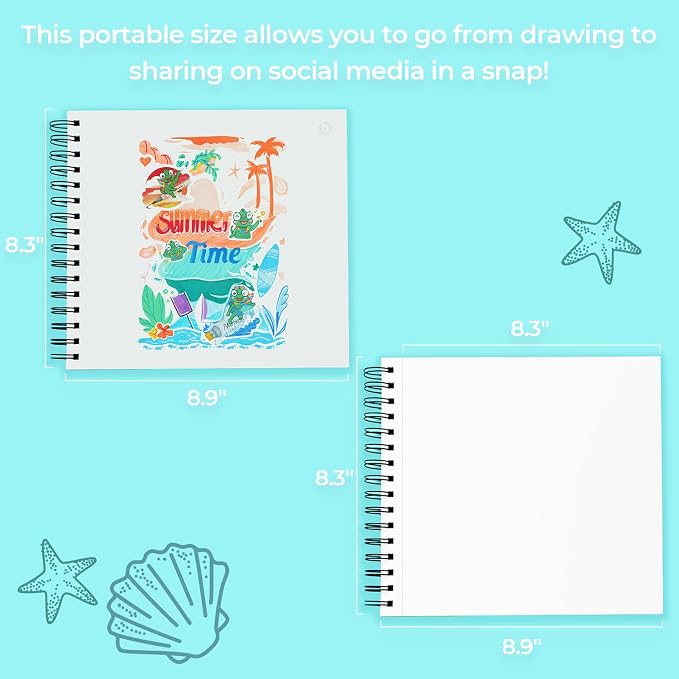 Ohuhu 8.3"x8.3" Double-Sided Bleedproof Marker Pad Art Sketchbook 60 Sheets | Square Sketch Book - 90 LB/150 GSM Smooth Drawing Paper - 60 Sheets/120 Pages - Spiral-Bound Sketch Pad for Alcohol Markers
