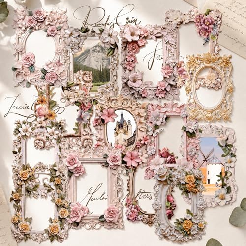 40Pcs Scrapbook Supplies Decor Papers, Floral Frames Junk Journal Supply