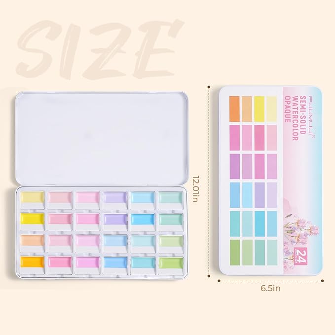 Fuumuui CREAMORA Watercolor Paint Set 24 Colors Opaque Semi-Solid - Muted Cream Dreamy Macaron Tone for Soft Gradient, Professional Art Supplies for Adult Artists & Beginners Painting Sketching