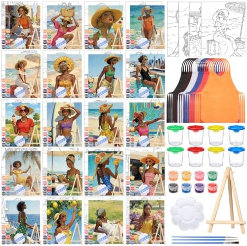 Sherr 140 Pcs 20 Set Pre Drawn Canvas Painting Kit, Summer
