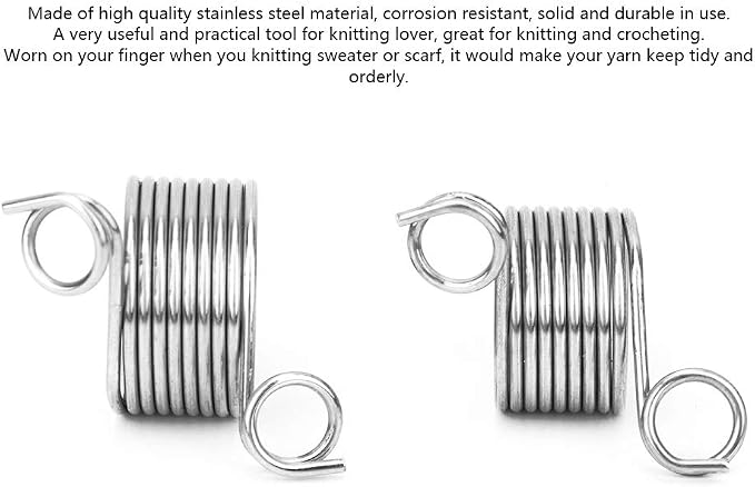 Yarn Guide Knitting Thimble, 2 Piece 2 Size Stainless Steel Coiled Knitting Thimble Finger Ring for Knitting Crafts Accessories Tool