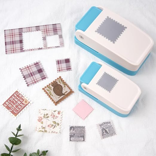 BAOFALI 2Pcs/Set Stamp Puncher 1inch &1.5inch Square Postage Stamp Punch |Stamp Hole Puncher| Lever Action Paper Punches for Crafting Scrapbooking DIY Card Making Arts Crafts Supplies