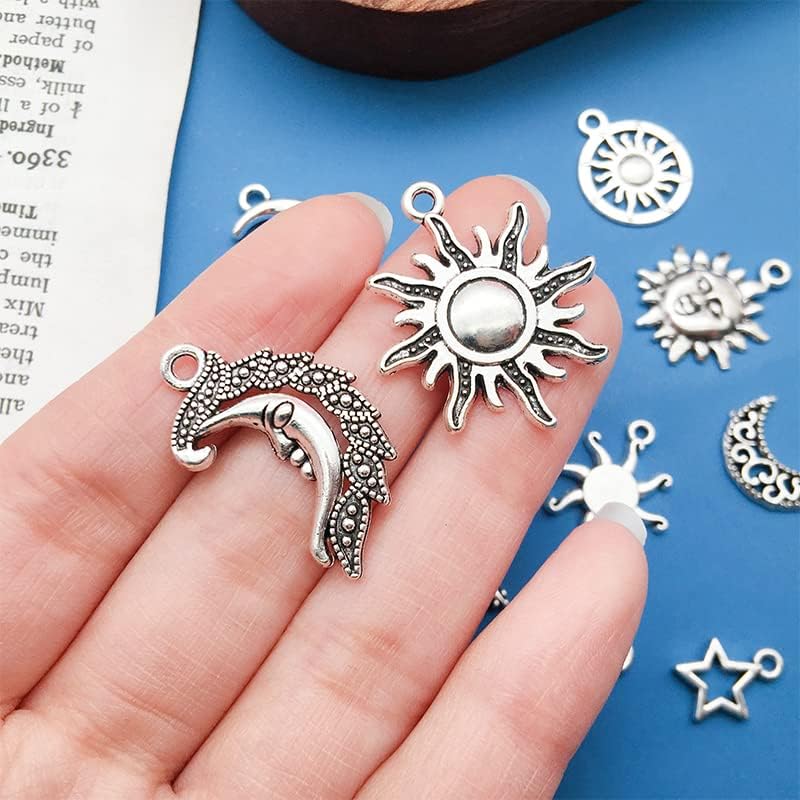 WOCRAFT 120pcs Antique Silver Sun Moon Star Charms for Jewelry Making Alloy Sun Moon Star Charms for DIY Crafts (SN001)