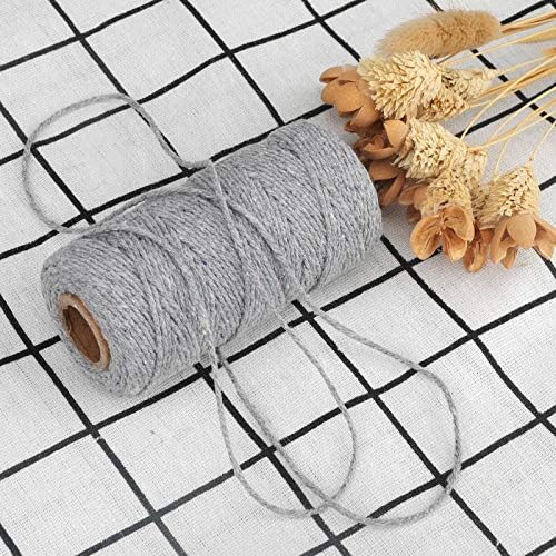 jijAcraft Gray Twine String, 328 Feet Soft Cotton Butcher Twine String for Gift Wrapping, DIY Crafts, Cooking, Home Decoration String, Art Gardening, Package