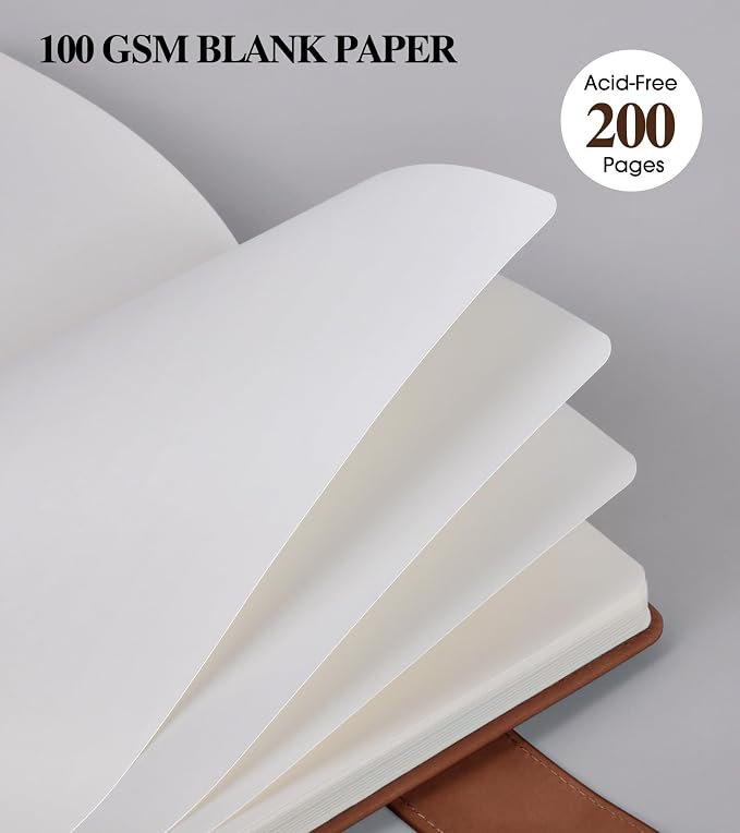 PAIBAS Blank Journal Notebook, A5 Hardcover Leather Sketchbook with 200 Pages Thick Blank Paper for Men Women, Unlined Drawing & Writing Journal, 5.9" x 8.4" Plain Notebook (dark brown)