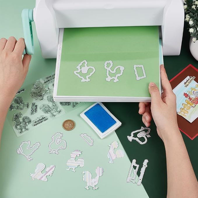 Cartoon Chicken Clear Stamp and Metal Die Set Cartoon Rooster Stamp and Die Cut for Card Making Farm Animals Stamps and Dies for DIY Scrapbooking Album Paper Craft Supplies Thanksgiving