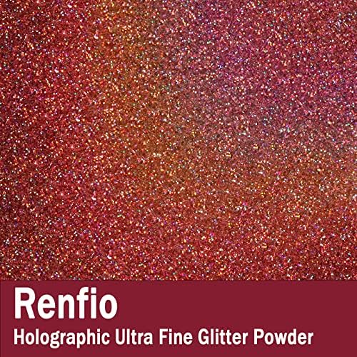 Renfio Holographic Ultra Fine Glitter Powder Metallic Resin Glitter 2.11 Oz (60g) PET Flakes Crafts Sequins 1/128" 0.008" 0.2mm Epoxy Chips Flakes for Tumblers Slime - Laser Dark Pink