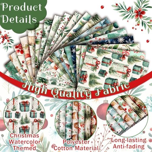 HunnmingRe 20 Pcs 10''x10'' Christmas Woodland Quilting Fabric Square Santa Snowflake Precut Quilted Fabric Bundle Candy Cane Snowman Reindeer Printed Sewing Material for Winter Patchwork DIY Craft
