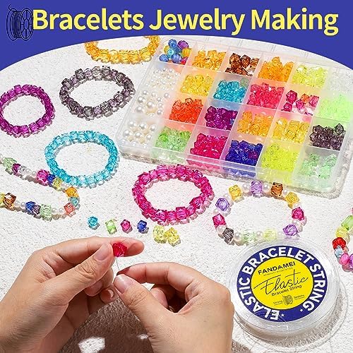 FANDAMEI 0.8mm Elastic Strings for Bracelets, Crystal Stretch Bead Cord for Jewelry Making, Clear Stretchy Elastic String Cord for Beading, Transparent Thread for Bracelet Necklace Making