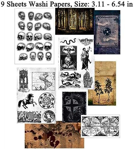 Dark Academia Junk Journal Supplies, Vintage Skull Decoupage Paper for Scrapbook Kit, 45pcs Astrology Ephemera for Junk Journals, Mushroom Plant Materials for Room Decor Wall Collage Kit