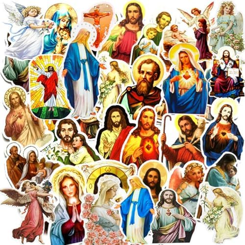 Catholic Stickers Religious Bible Faith Cross Sticker Pack Gifts for Adults Teens and Kids, 60PCS Aesthetic Catholic Jesus Stickers for Water Bottles Laptops Suitcases Skateboards Guitar