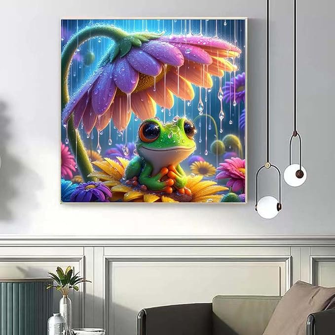 OJTOYART Frog Diamond Art Kits for Adults, 5D Animals Round Full Drill Diamond Painting, DIY Gem Art Craft with Flower Theme, Home Wall Decor, 13.79 x 13.79 Inch