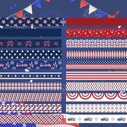 20 Rolls for Independence Day Decorative Tape Set for 4th of July Washi Tape Patriotic Stripes Washi Masking Tape for Holiday Kids DIY Art Crafts Notebook Scrapbooking & Stamping Supplies