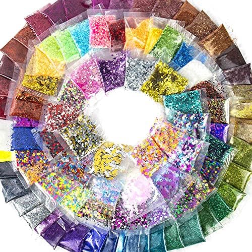 Horizon Group USA Assorted Glitter Pack - 90 Pieces, Fine, Neon, Shapes, Foil & More, Great For Resin, Arts & Crafts, DIY & School Supplies