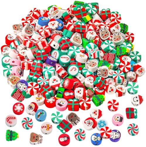 200 Pcs Christmas Polymer Clay Beads, Mixed Heishi Spacer Beads Supplies