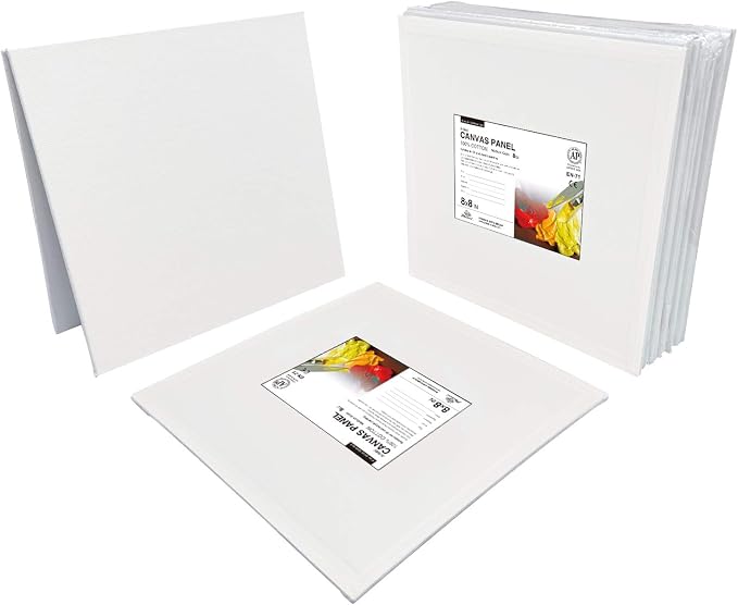PHOENIX Painting Canvas Panels 8x8 Inch, 12 Value Pack - 8 Oz Triple Primed 100% Cotton Acid Free Square Canvas Boards for Painting, White Blank Flat Canvas Boards for Acrylic, Oil Paints